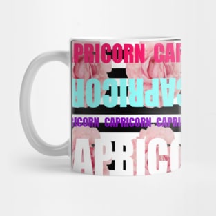 Colorful Monogram Capricorn Zodiac Sign Pink Peony Flowers Mug